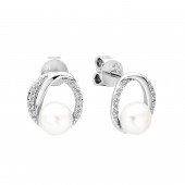 Cercei perle naturale albe de argint cu cristale DiAmanti SK22112E-W-G